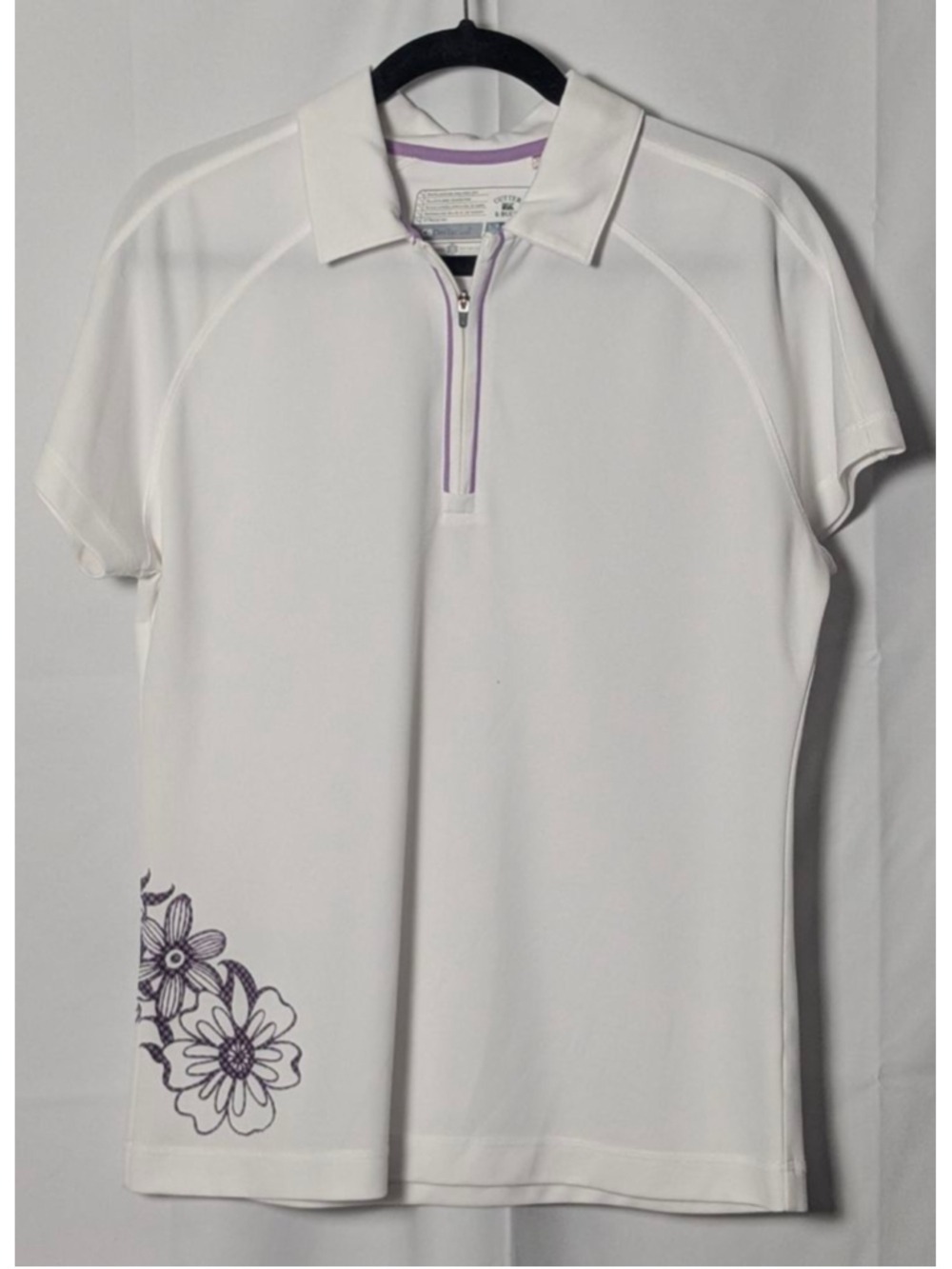 Cutter & Buck CB DryTec Golf Top White Purple Trim Large